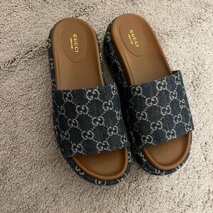 Gucci Denim Blue Monogram Slides